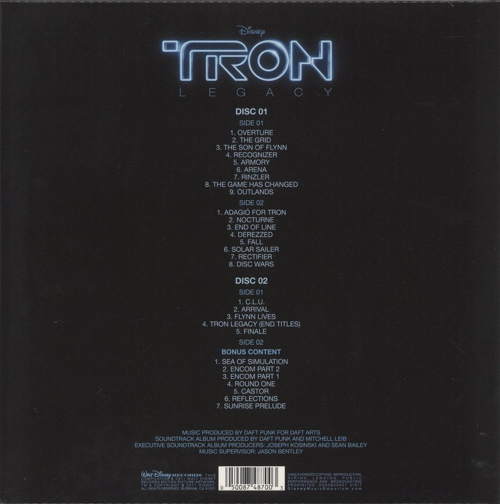 Daft Punk Tron Legacy - Blue & Clear Vinyl - Sealed US 2-LP vinyl record set (Double LP Album) 050087487003