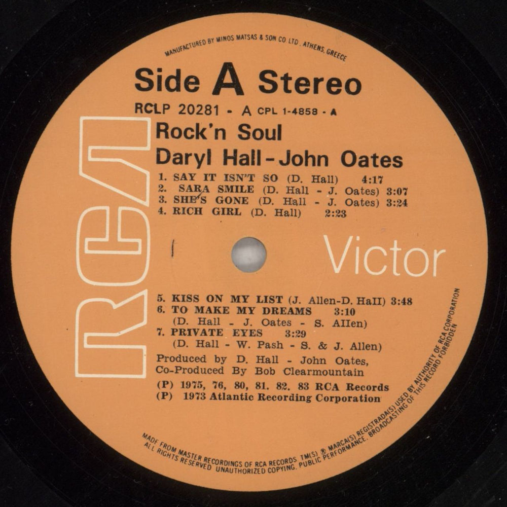 Daryl Hall Rock N Soul Part 1 Greek vinyl LP album (LP record) DRLLPRO869197