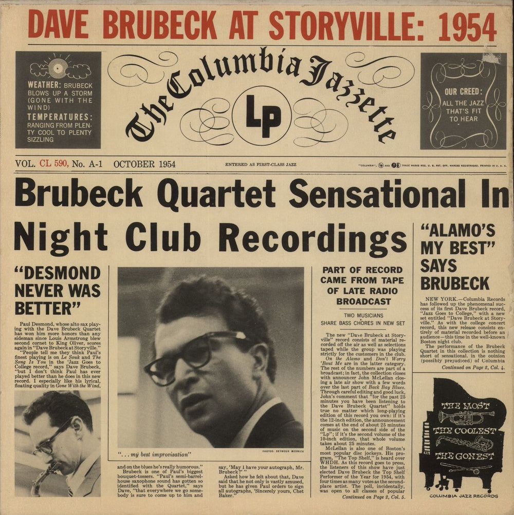 Dave Brubeck At Storyville: 1954 US vinyl LP album (LP record) CL590