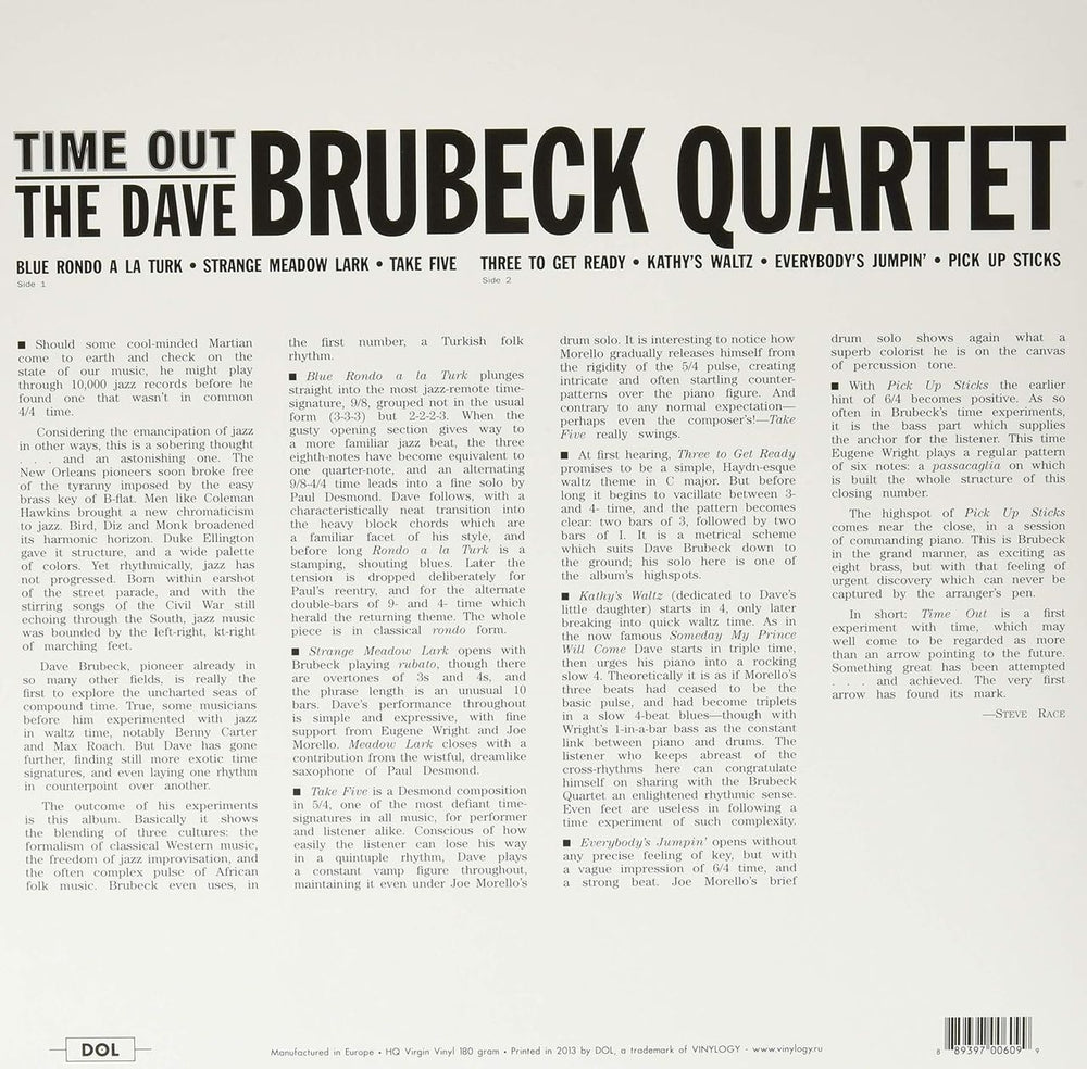 Dave Brubeck Time Out - 180 Gram Blue Vinyl - Sealed UK vinyl LP album (LP record) 889397006099