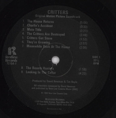 Dave Newman Critters [Original Motion Picture Soundtrack] - Hypestickered shrink US vinyl LP album (LP record) G-1LPCR834662