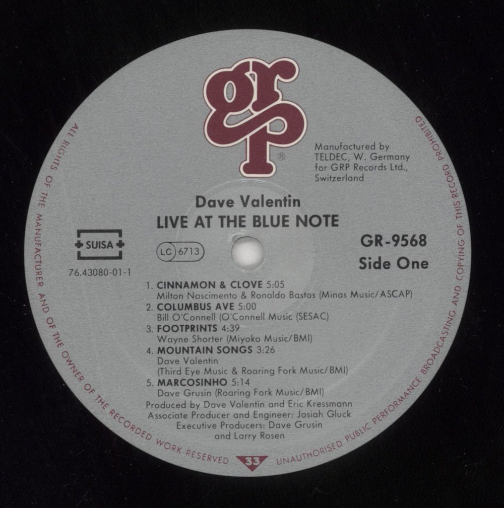 Dave Valentin Live At The Blue Note Swiss vinyl LP album (LP record) D35LPLI772939