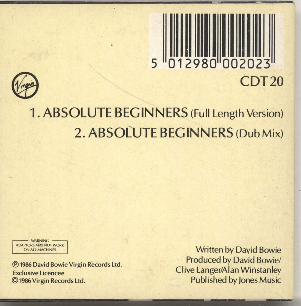 David Bowie Absolute Beginners UK 3" CD single (CD3) BOWC3AB44024