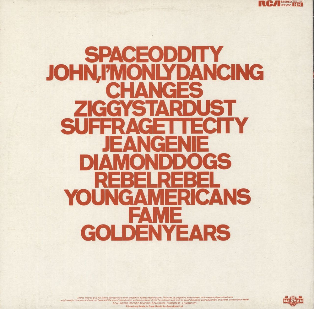 David Bowie ChangesOneBowie - 2nd UK vinyl LP album (LP record)