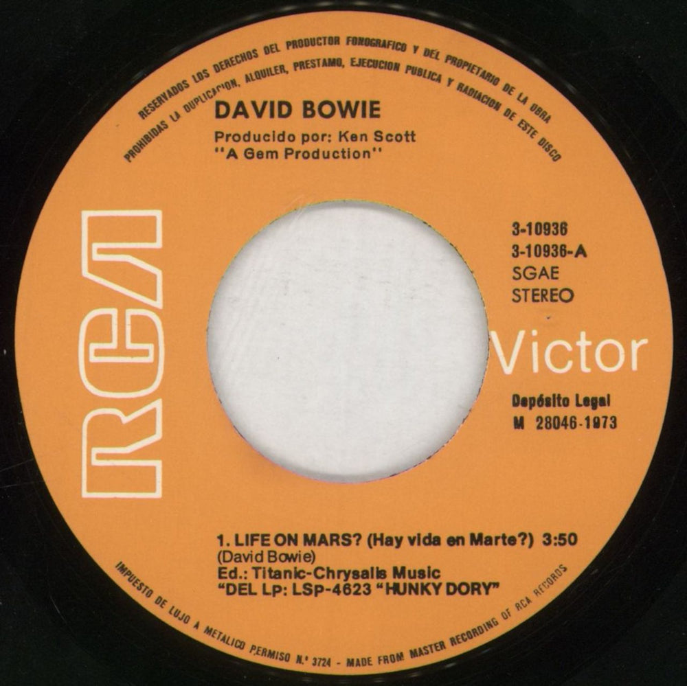 David Bowie Hay Vida En Marte - 2nd Spanish 7" vinyl single (7 inch record / 45) BOW07HA644359
