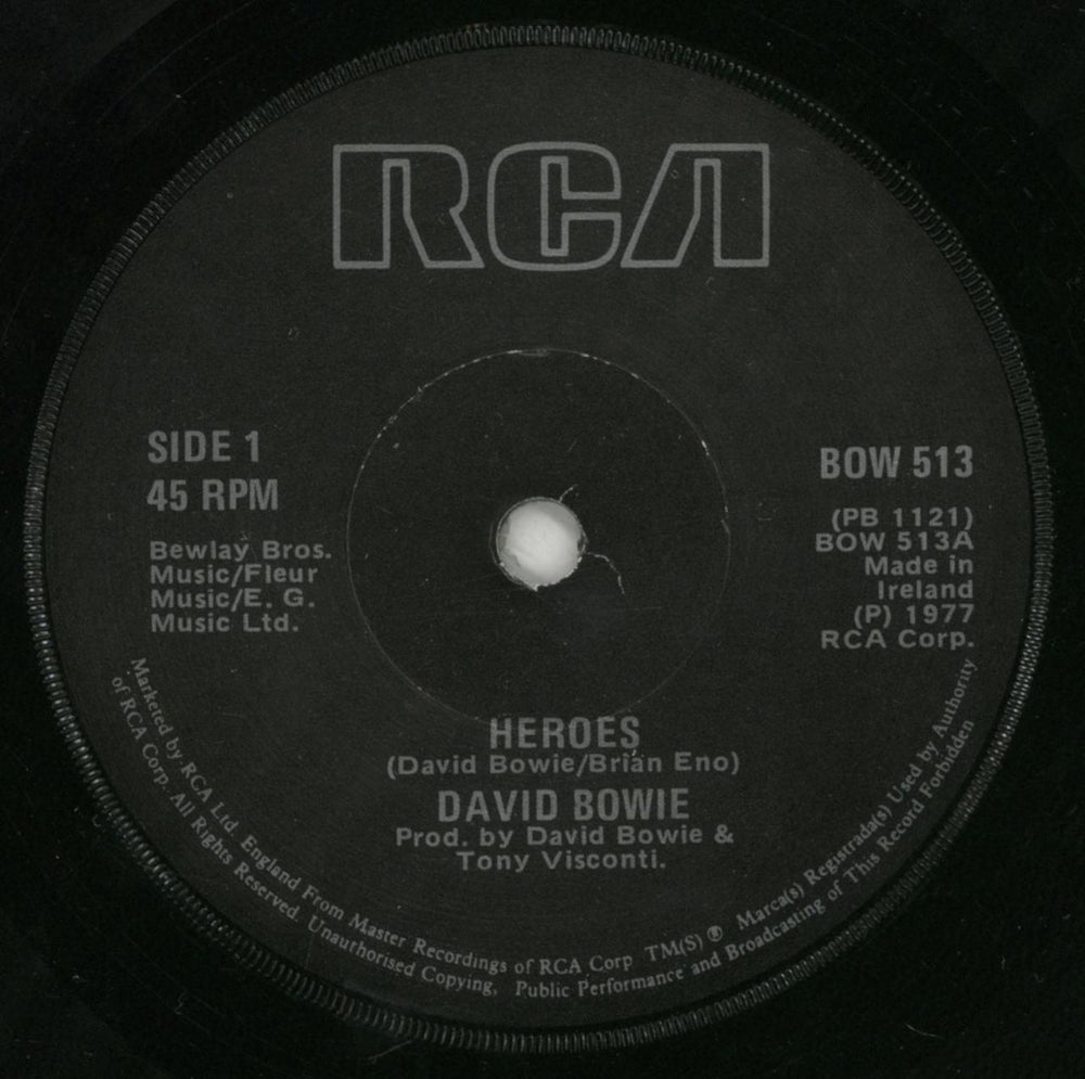David Bowie Heroes Irish 7" vinyl single (7 inch record / 45) BOW07HE867169