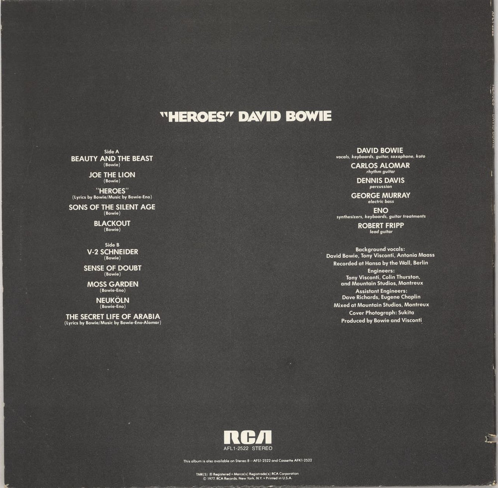 David Bowie Heroes US vinyl LP album (LP record)