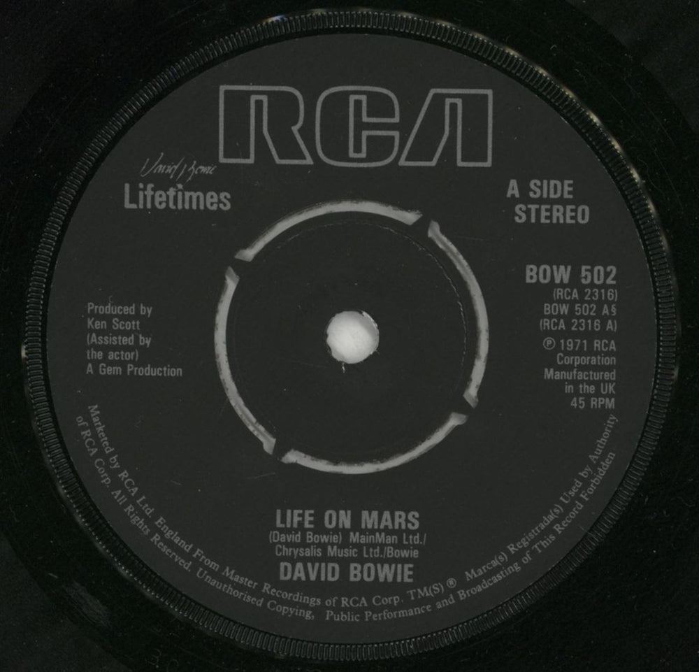 David Bowie Life On Mars UK 7" vinyl single (7 inch record / 45) BOW07LI598821