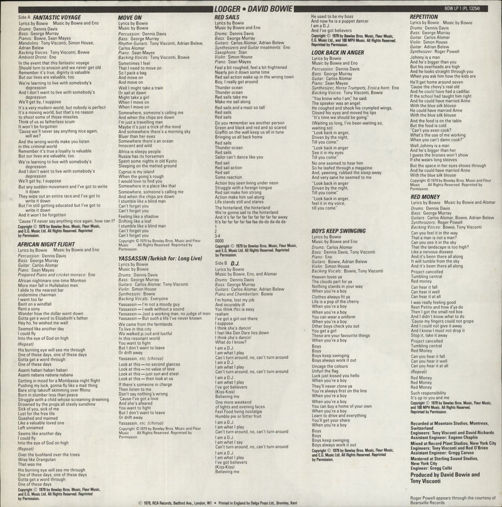 David Bowie Lodger + Insert - Demo Stamped UK vinyl LP album (LP record) 1979