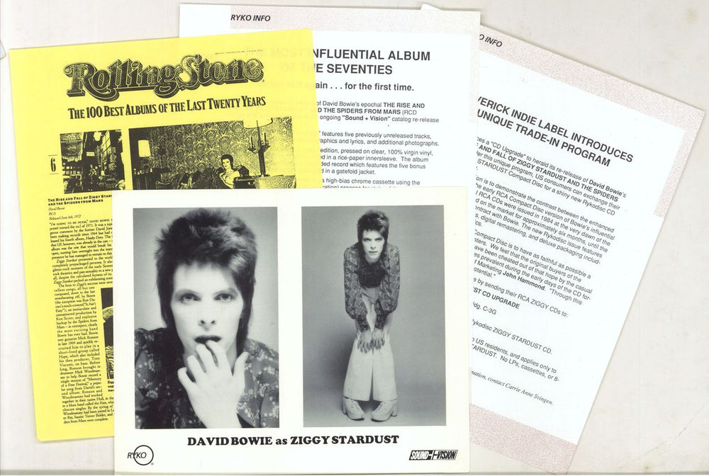 David Bowie The Rise & Fall Of Ziggy Stardust + Press Release US Promo media press kit