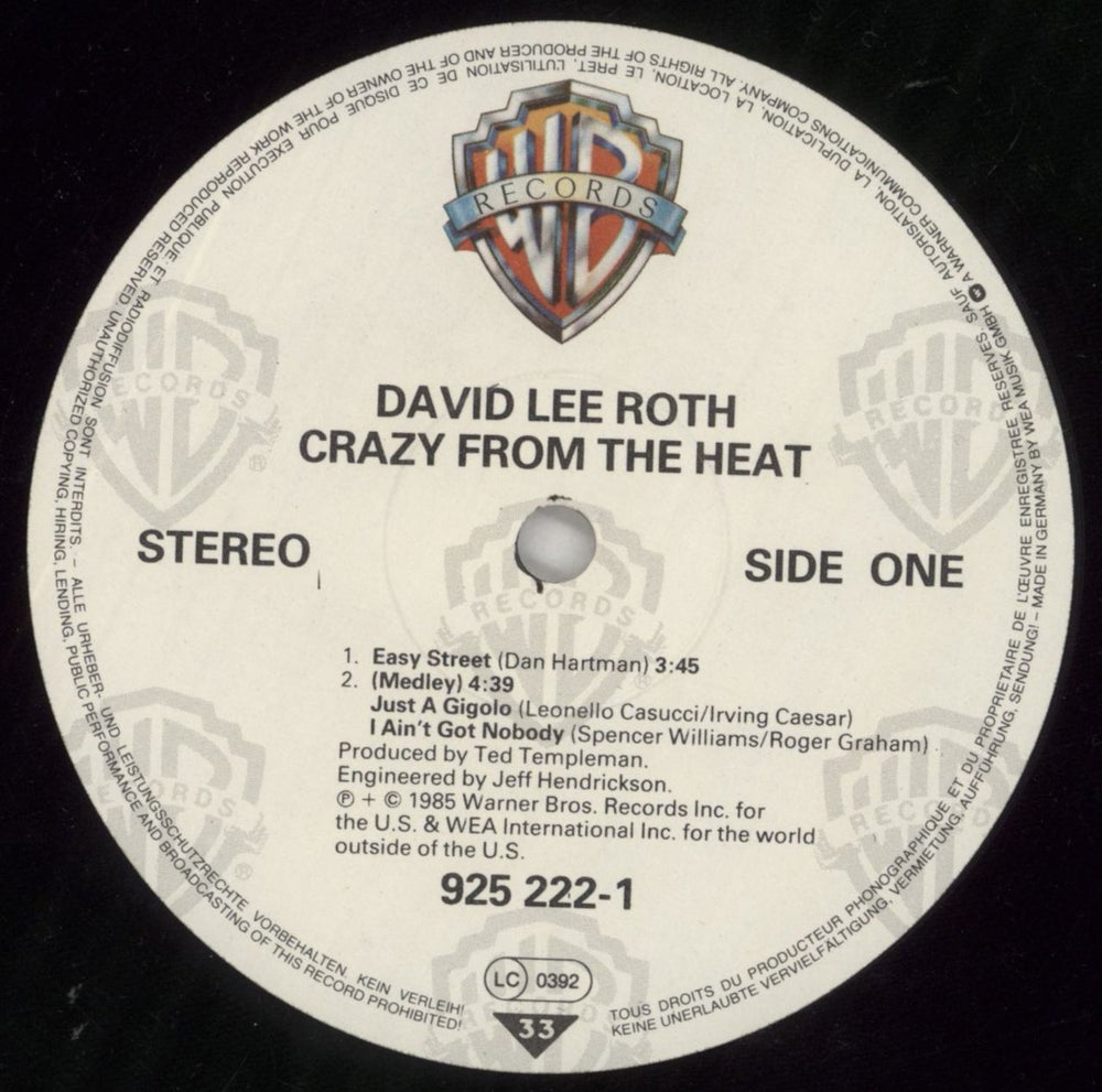 David Lee Roth Crazy From The Heat German 12" vinyl single (12 inch record / Maxi-single) DLR12CR394828