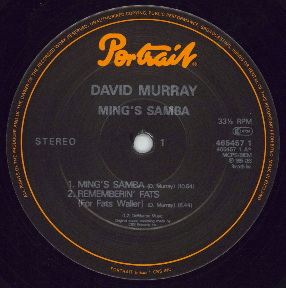 David Murray Ming's Samba UK vinyl LP album (LP record) DD7LPMI678111