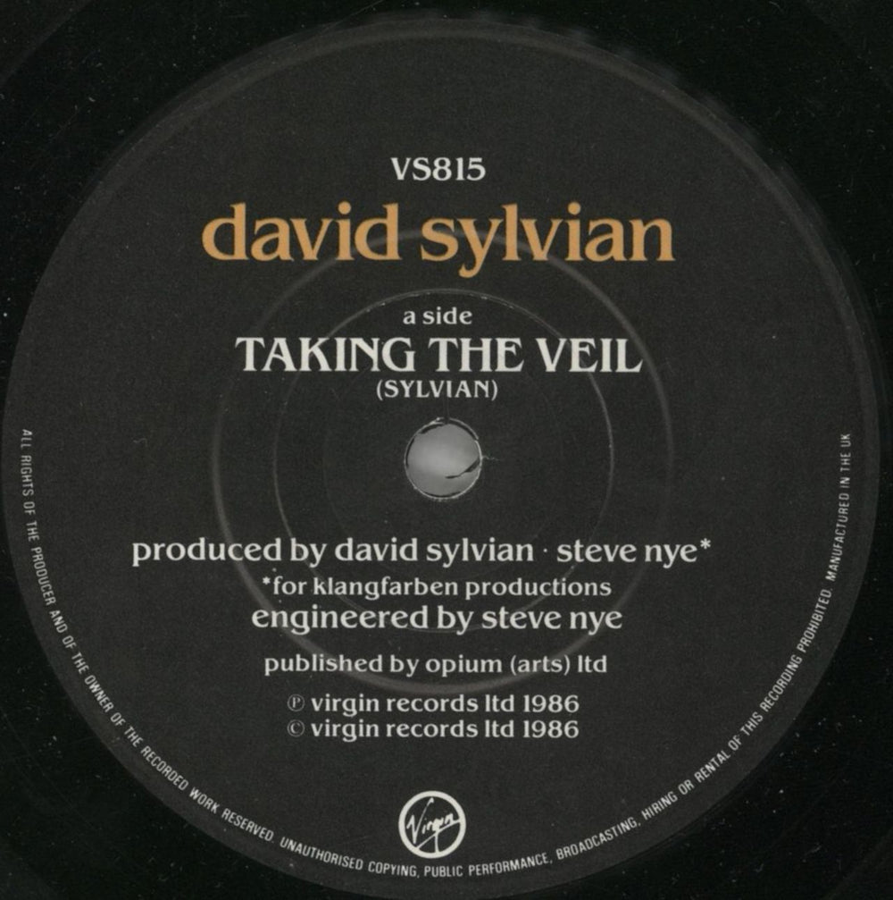 David Sylvian Taking The Veil UK 7" vinyl single (7 inch record / 45) SYL07TA102583