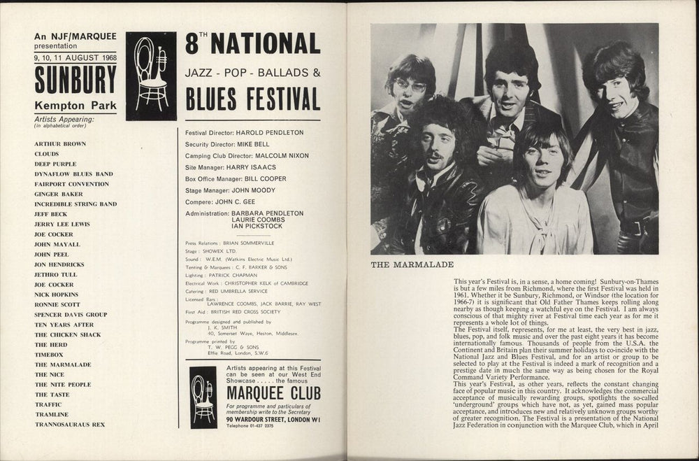 Deep Purple 8th National Jazz & Blues festival 1968 UK tour programme DEETRTH880233