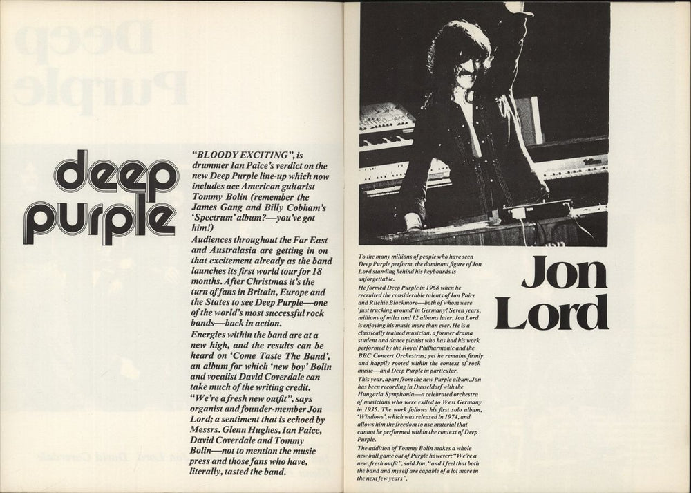 Deep Purple USA Tour 1976 US tour programme DEETRUS880237