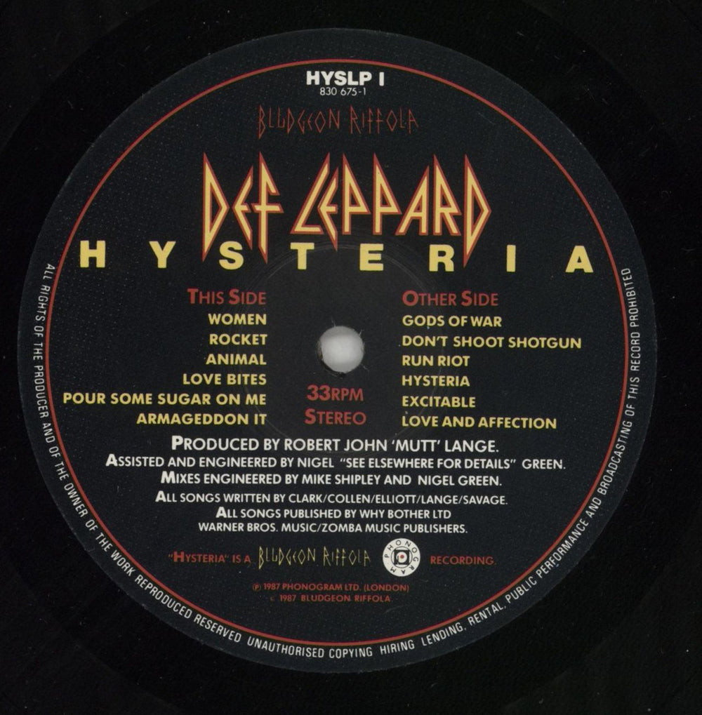 Def Leppard Hysteria - Triangular Stickered P/S + Insert UK vinyl LP album (LP record) DEFLPHY680020