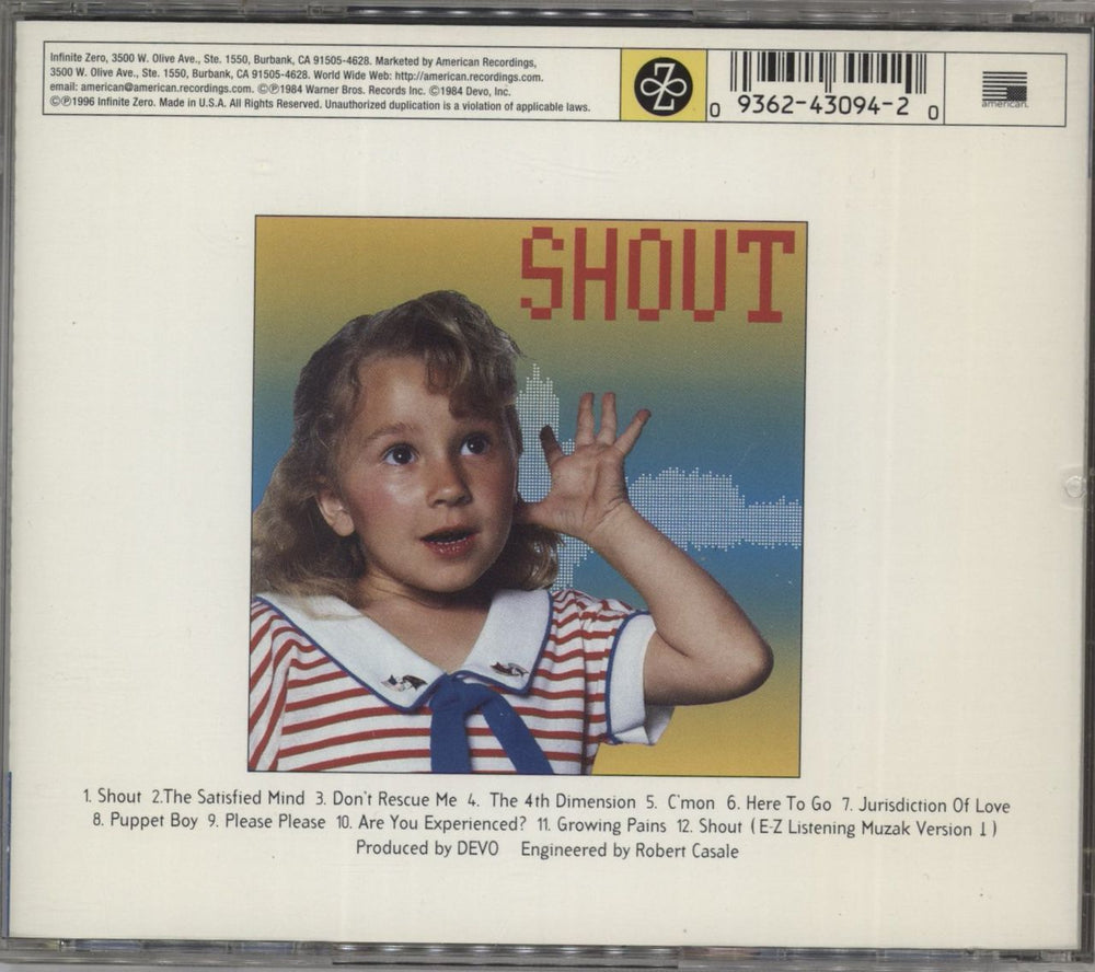 Devo Shout US CD album (CDLP) 093624309420