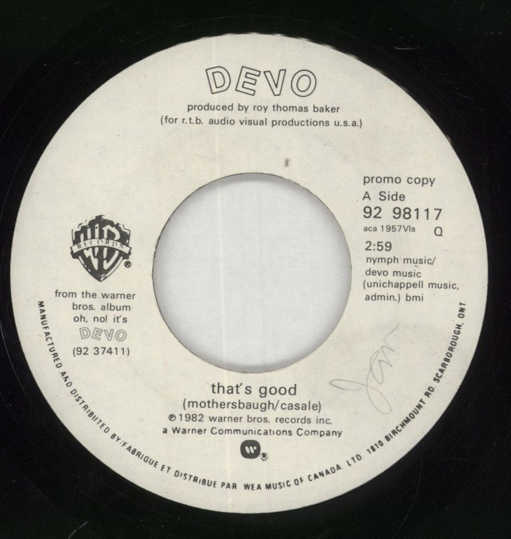 Devo That's Good / What I Must Do Canadian Promo 7" vinyl single (7 inch record / 45) 9298117