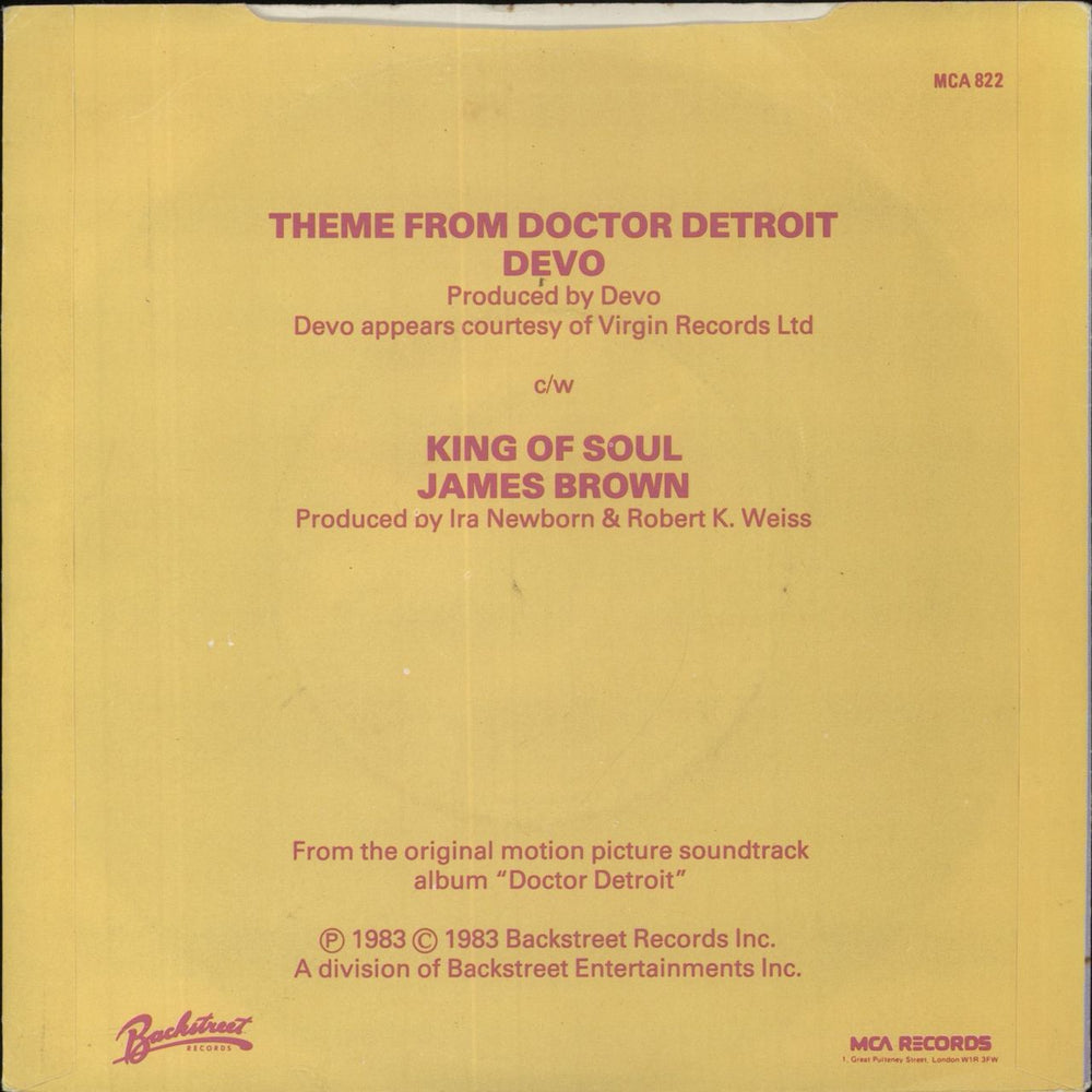 Devo Theme From Doctor Detroit UK 7" vinyl single (7 inch record / 45)