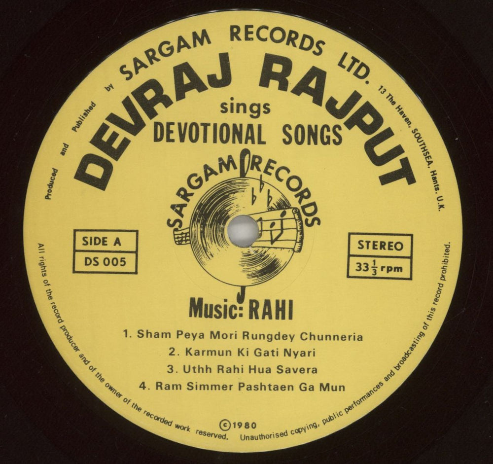 Devraj Rajput Sings Devotional Songs UK vinyl LP album (LP record) 837LPSI860715
