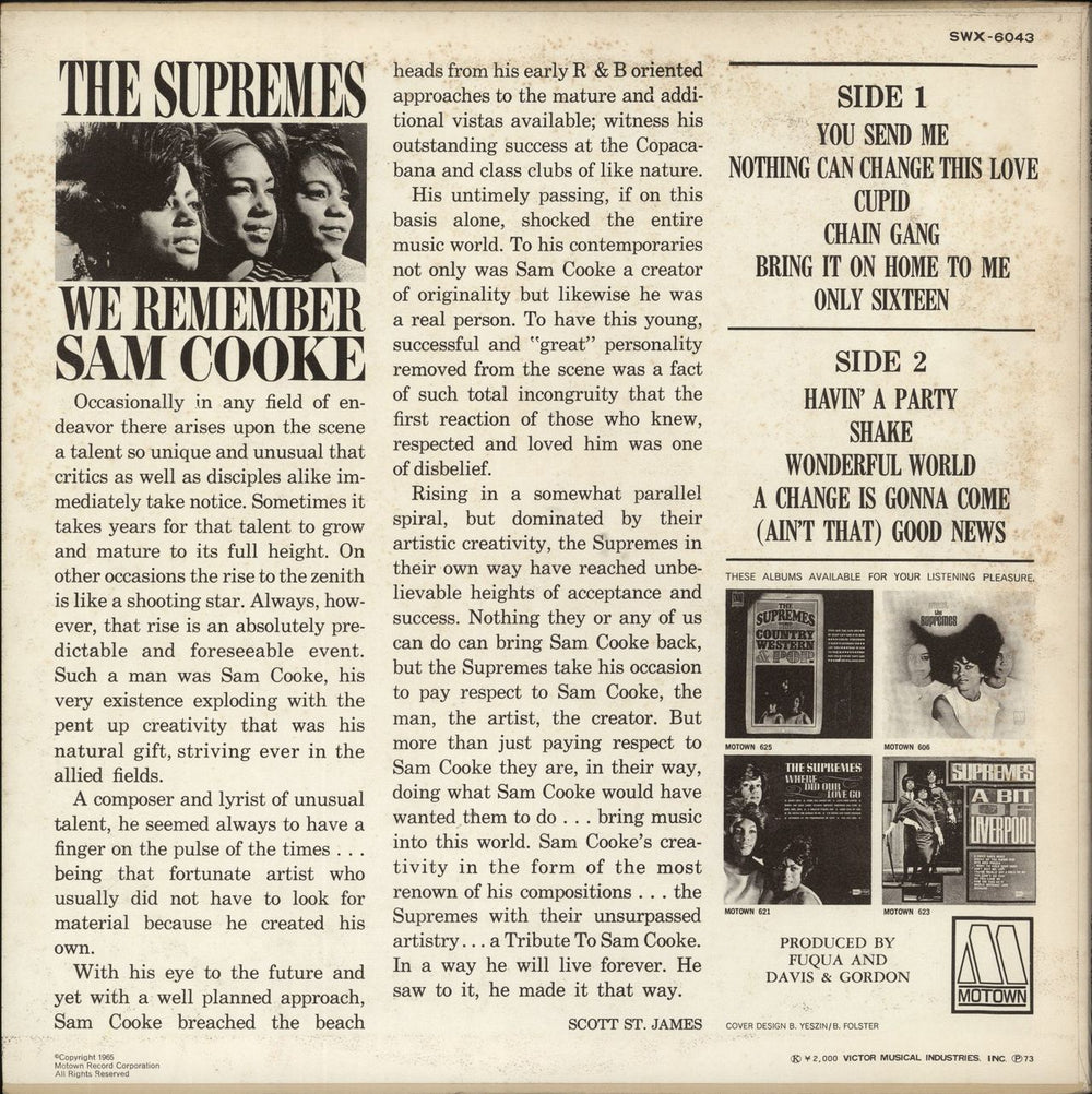 Diana Ross & The Supremes We Remember Sam Cooke Japanese Promo vinyl LP album (LP record)