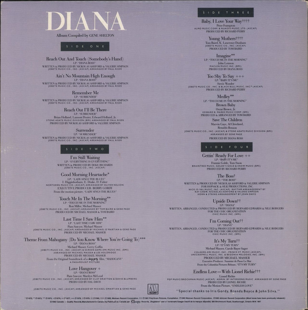 Diana Ross Anthology  Canadian 2-LP vinyl record set (Double LP Album)