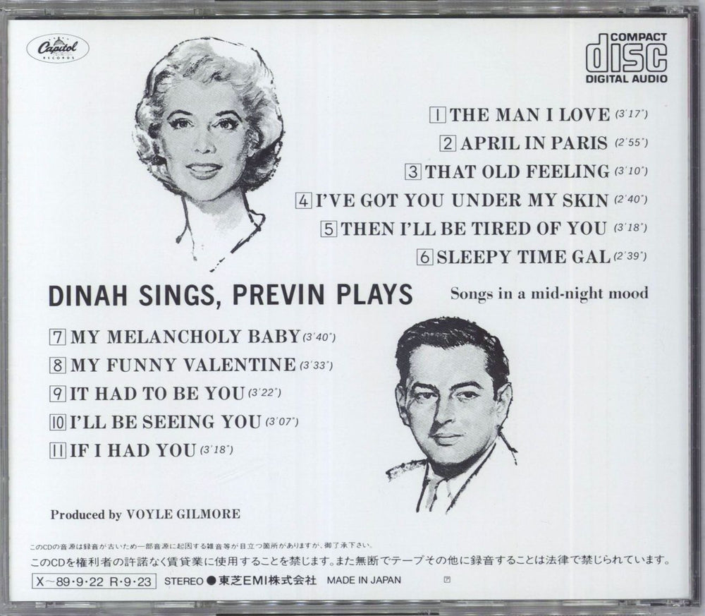 Dinah Shore Dinah Sings, Previn Plays Japanese CD album (CDLP)