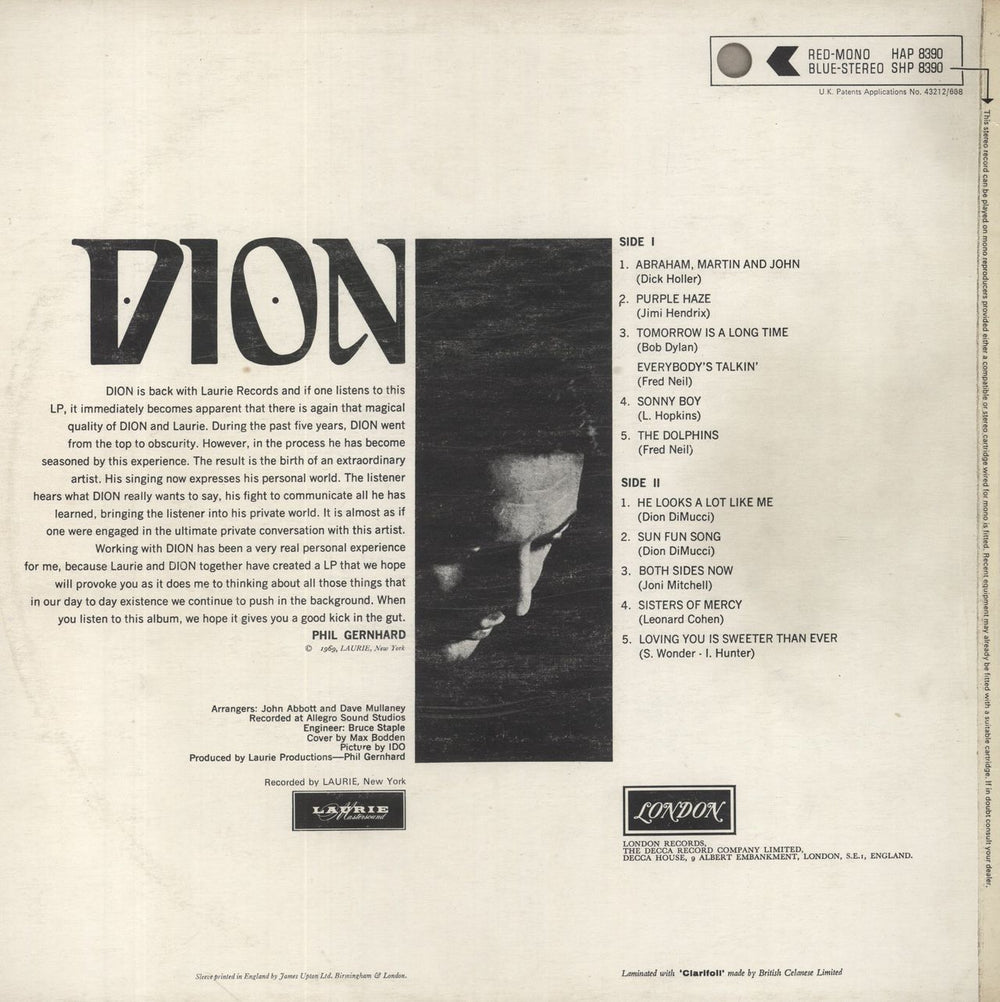Dion Dion UK vinyl LP album (LP record)
