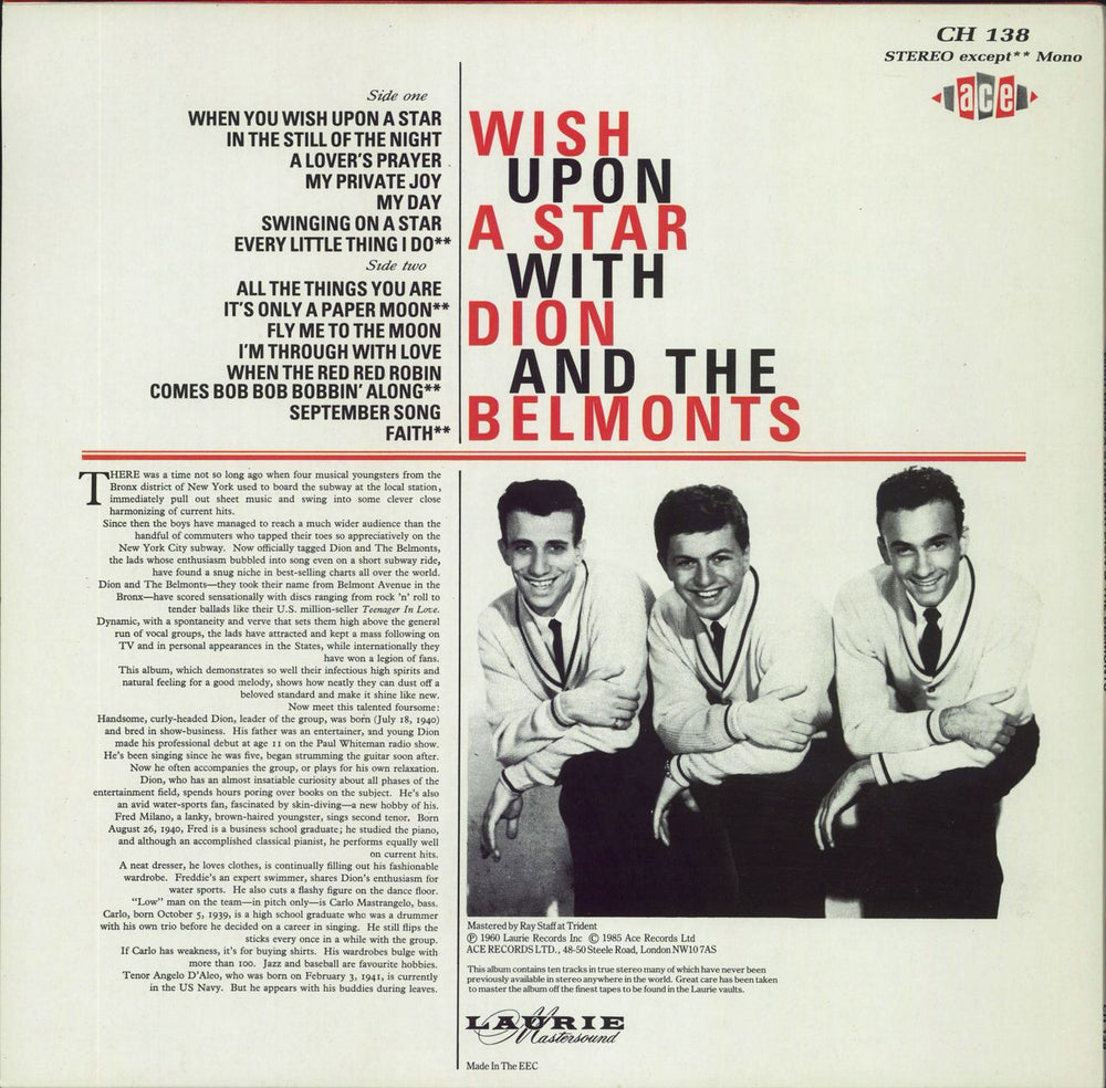 Dion Wish Upon A Star With Dion And The Belmonts UK vinyl LP album (LP record)