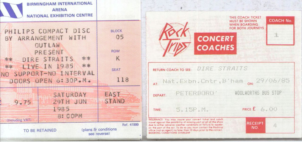 Dire Straits Live In 85 + ticket stubs + poster UK tour programme