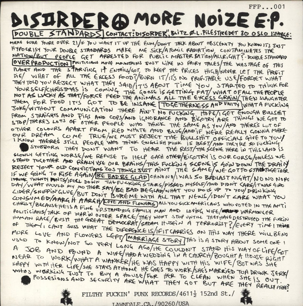 Disorder More Noize E.P. - 1st US 7" vinyl single (7 inch record / 45)