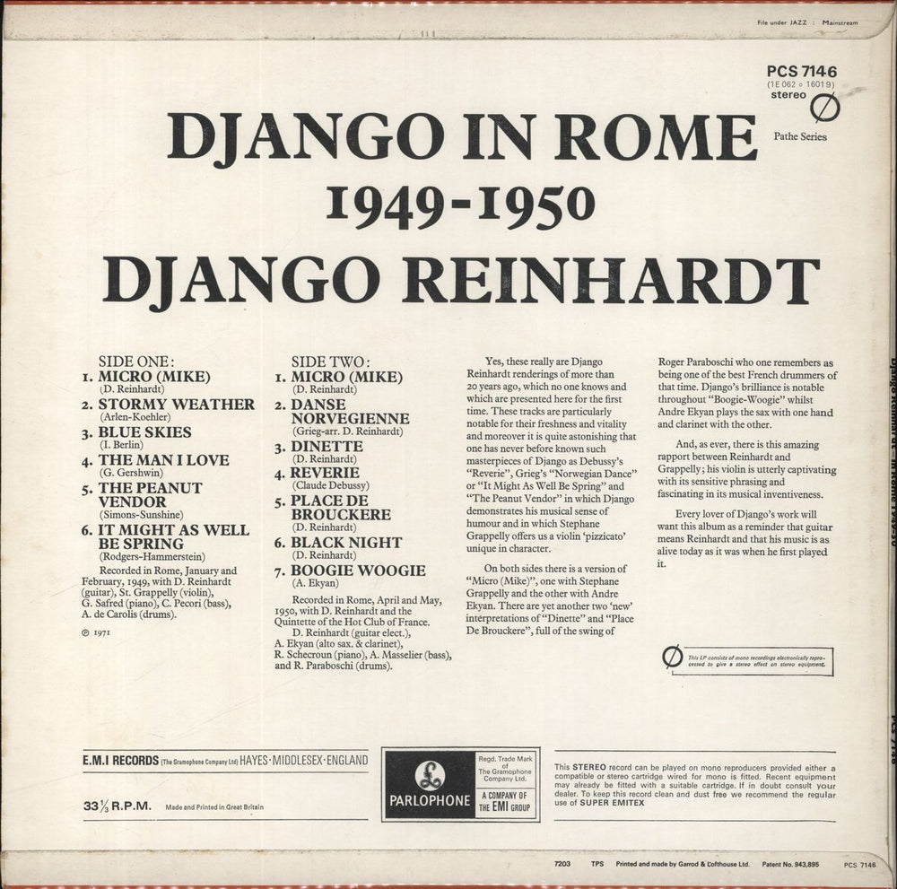 Django Reinhardt Django Reinhardt In Rome 1949-1950 UK vinyl LP album (LP record)