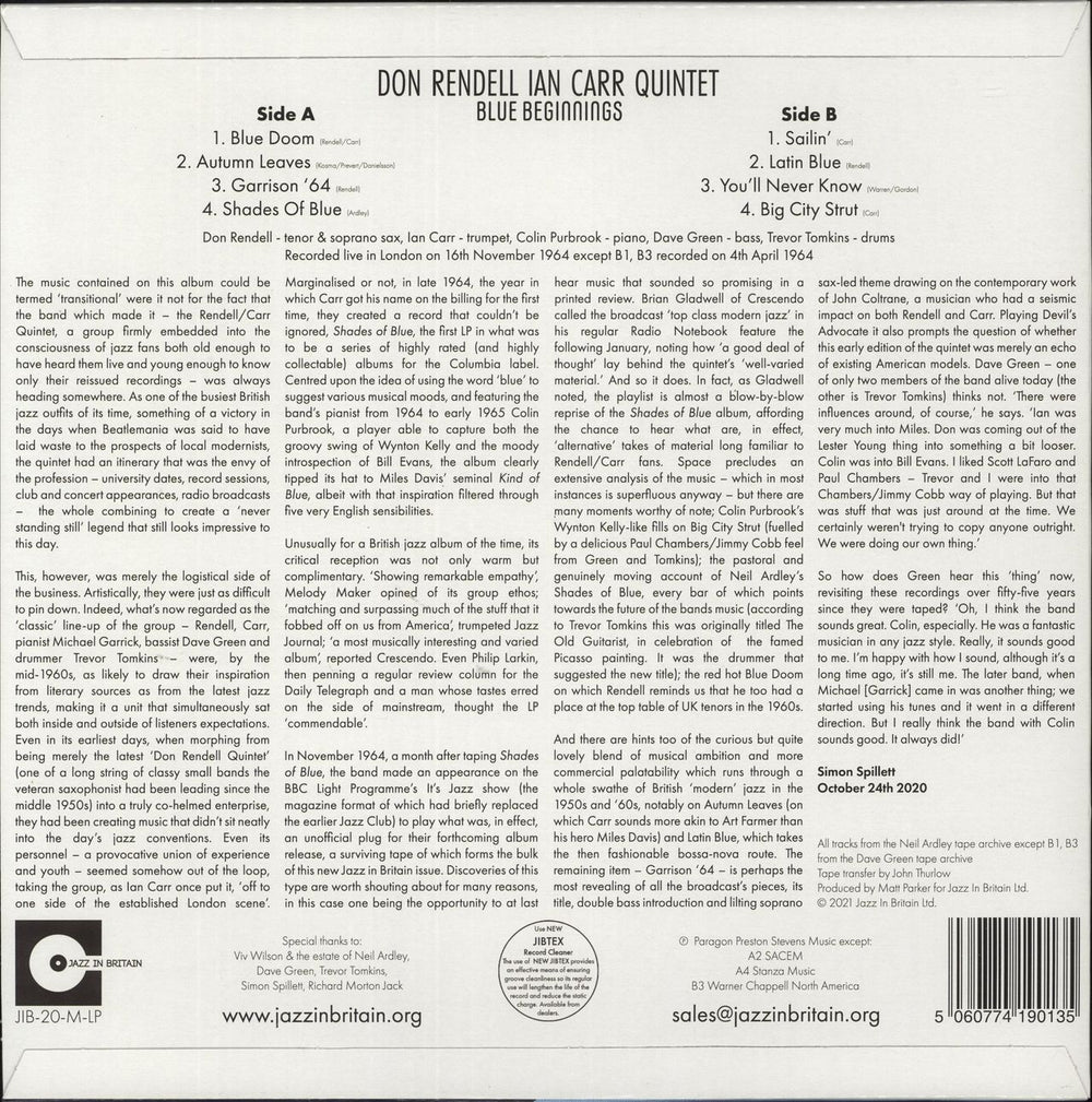 Don Rendell & Ian Carr Blue Beginnings - 180 Gram Vinyl UK vinyl LP album (LP record) 5060774190135