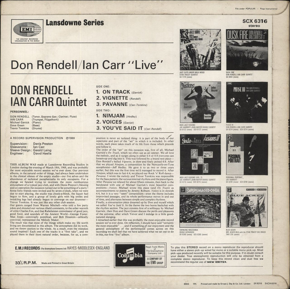 Don Rendell & Ian Carr Live - 1st - VG/EX UK vinyl LP album (LP record)