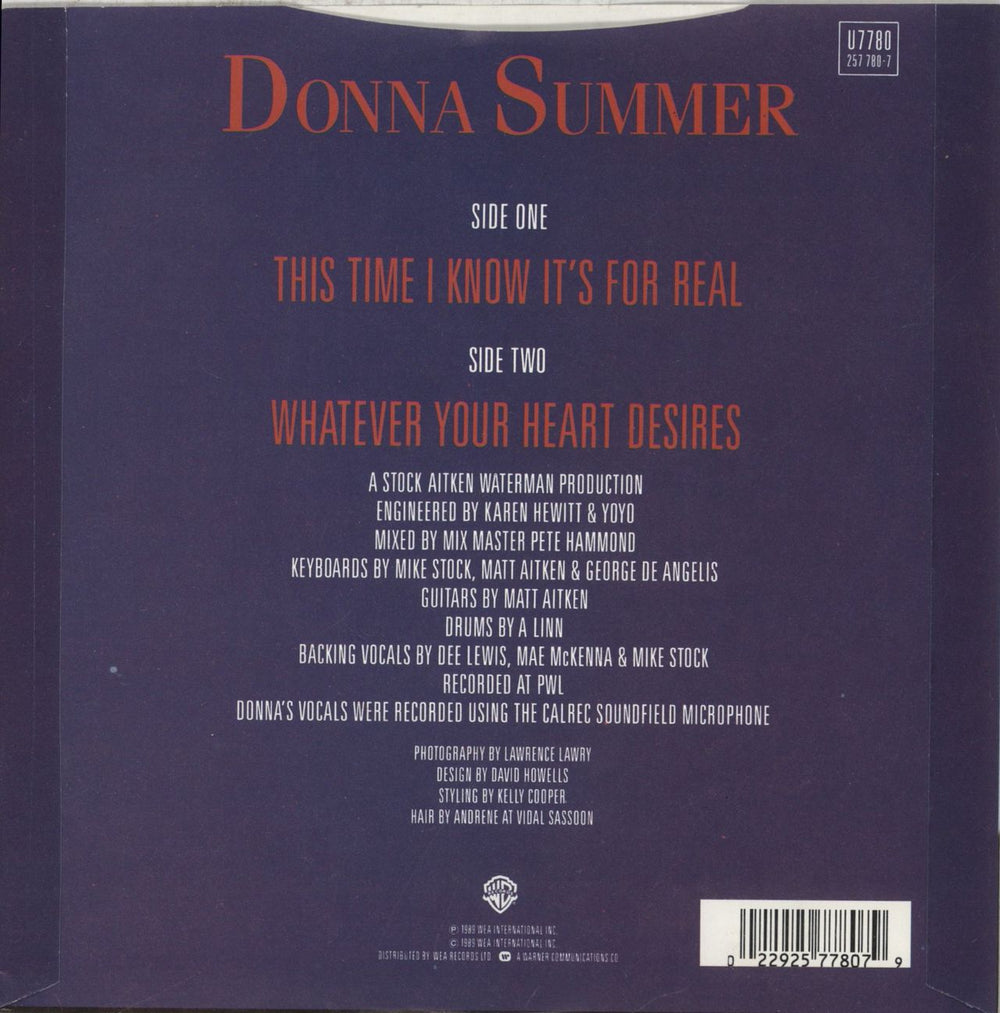 Donna Summer This Time I Know It's For Real UK 7" vinyl single (7 inch record / 45) 022925778079