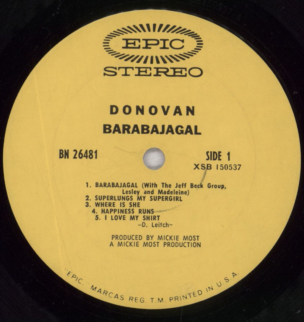 Donovan Barabajagal - 1st - VG Sleeve US vinyl LP album (LP record) DOVLPBA839855