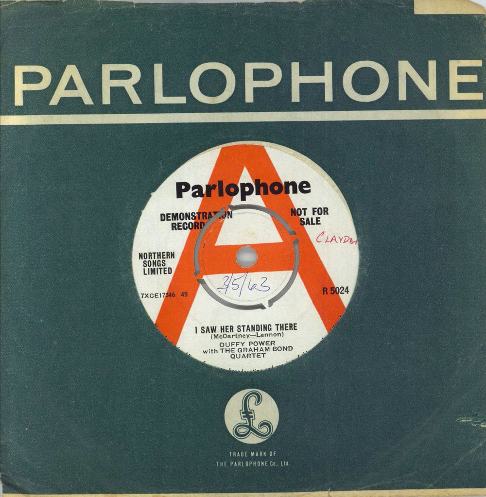 Duffy Power I Saw Her Standing There - A-Label Demo UK Promo 7" vinyl single (7 inch record / 45) R5024