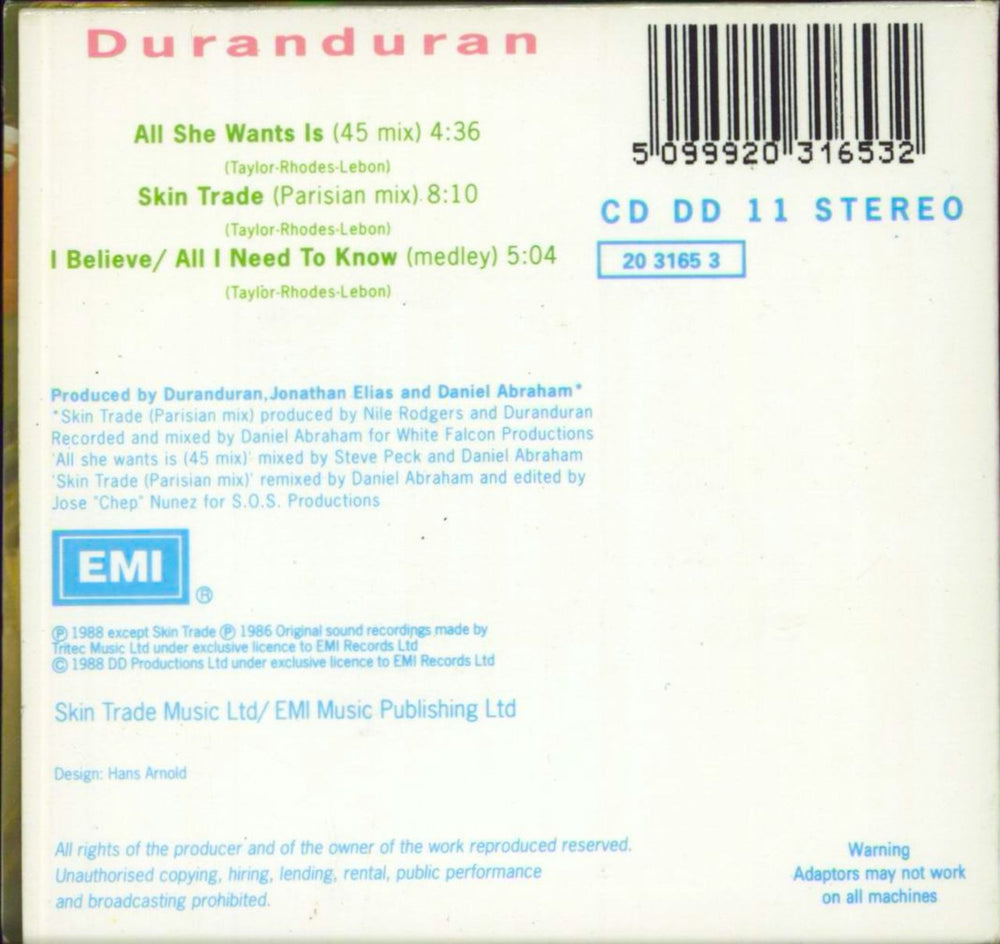 Duran Duran All She Wants Is UK 3" CD single (CD3) 5099920316532