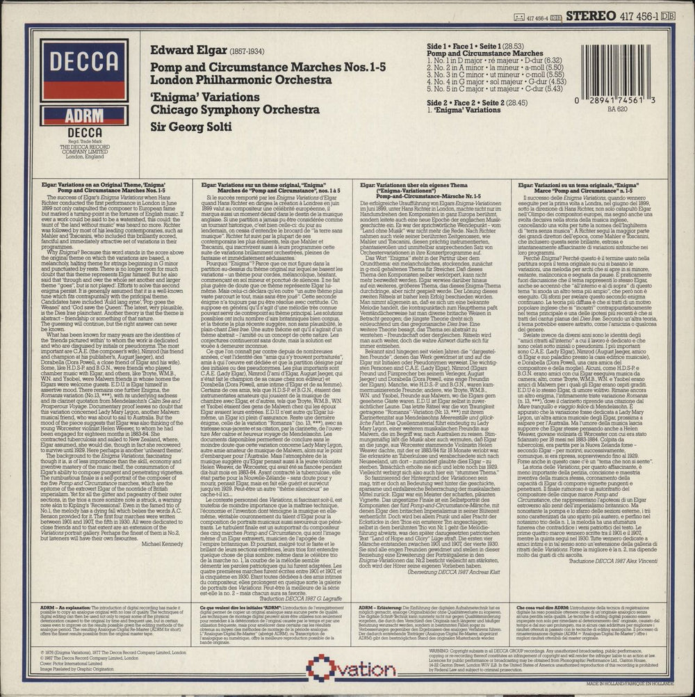 Edward Elgar Pomp And Circumstance Marches 1-5 / Enigma Variations Dutch vinyl LP album (LP record) 028941745613