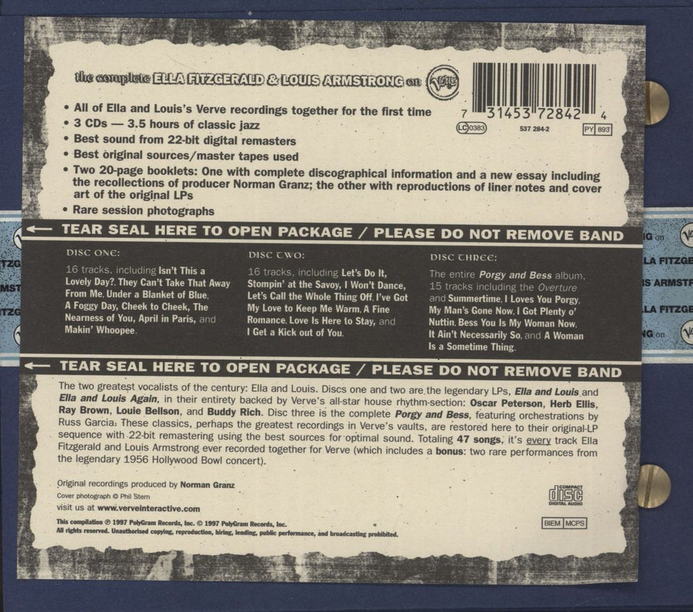Ella Fitzgerald & Louis Armstrong The Complete Ella And Louis On Verve US 3-CD album set (Triple CD) 731453728424