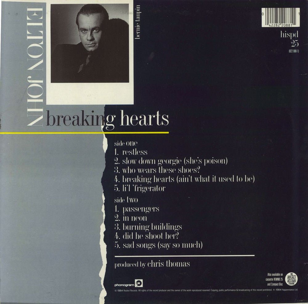 Elton John Breaking Hearts - Orange Stickered Sleeve UK vinyl LP album (LP record) 042282208811