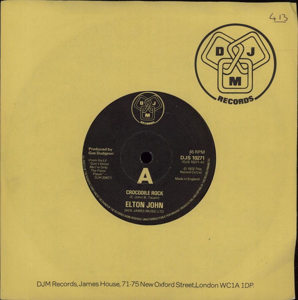 Elton John Crocodile Rock - 1976 issue UK 7" vinyl single (7 inch record / 45) DJS10271