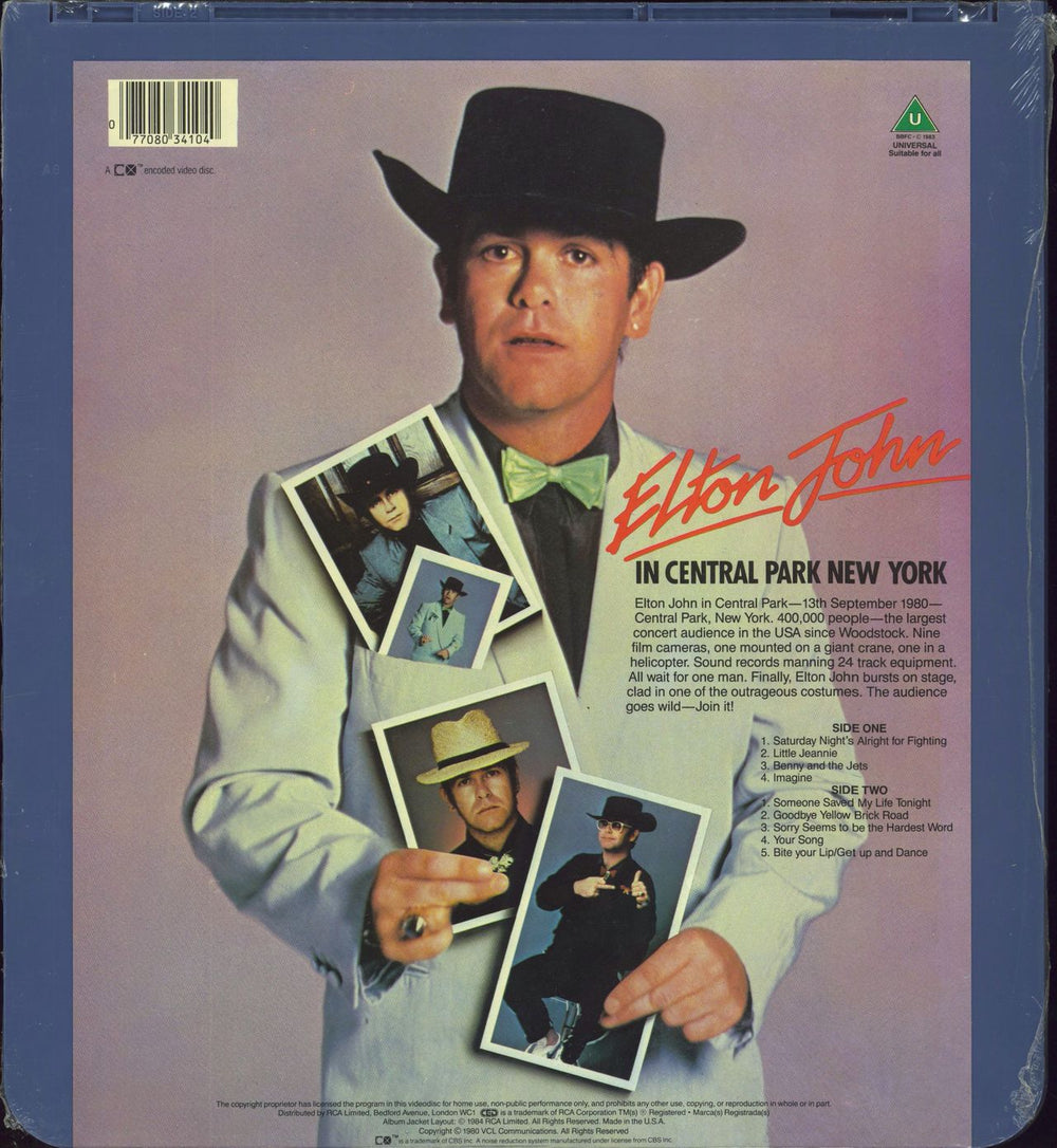 Elton John In Central Park New York - CED Videodisc - Sealed US laserdisc / lazerdisc