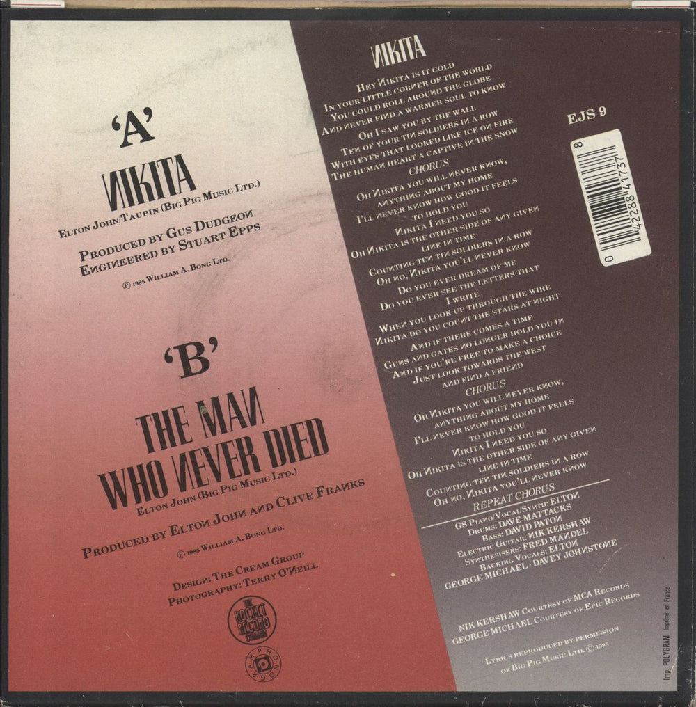 Elton John Nikita UK 7" vinyl single (7 inch record / 45) 042288417378