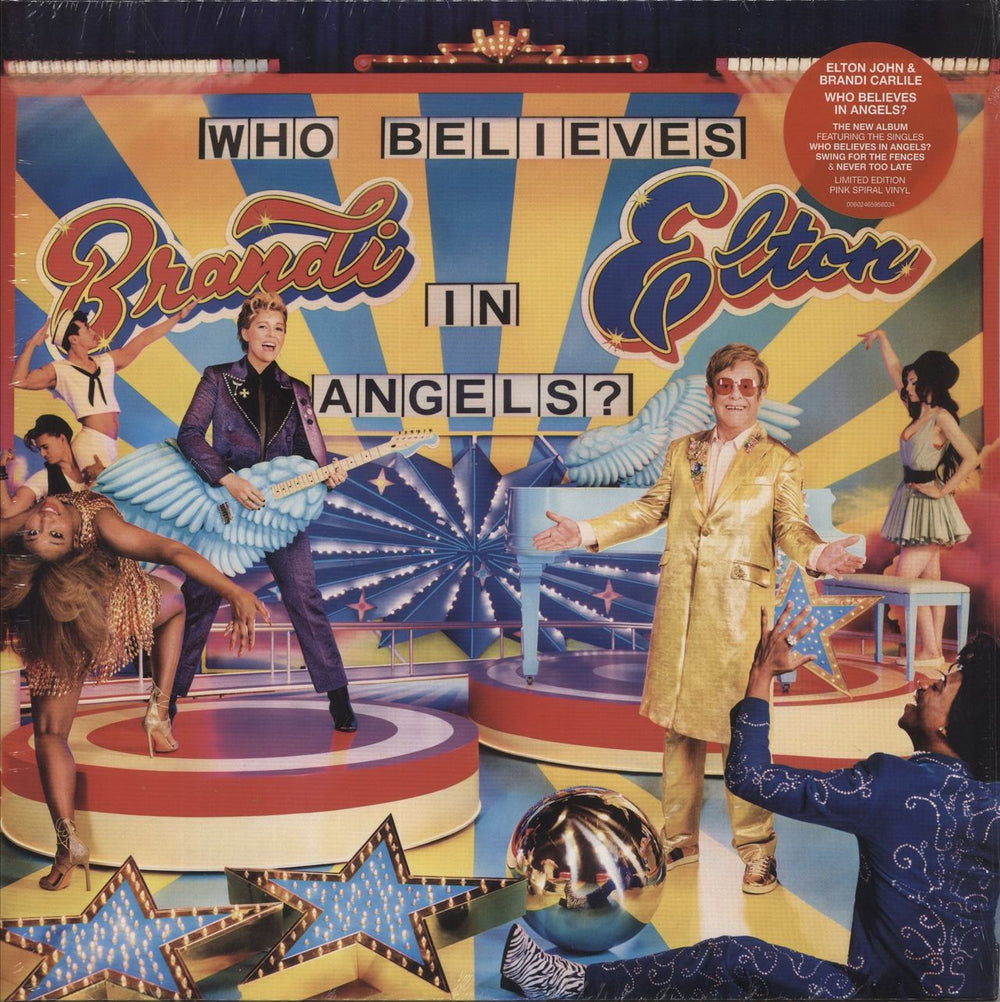Elton John Who Believes In Angels? - Pink Spiral Vinyl Indie Exclusive Edition - Shrink UK vinyl LP album (LP record) EMIVXY2124