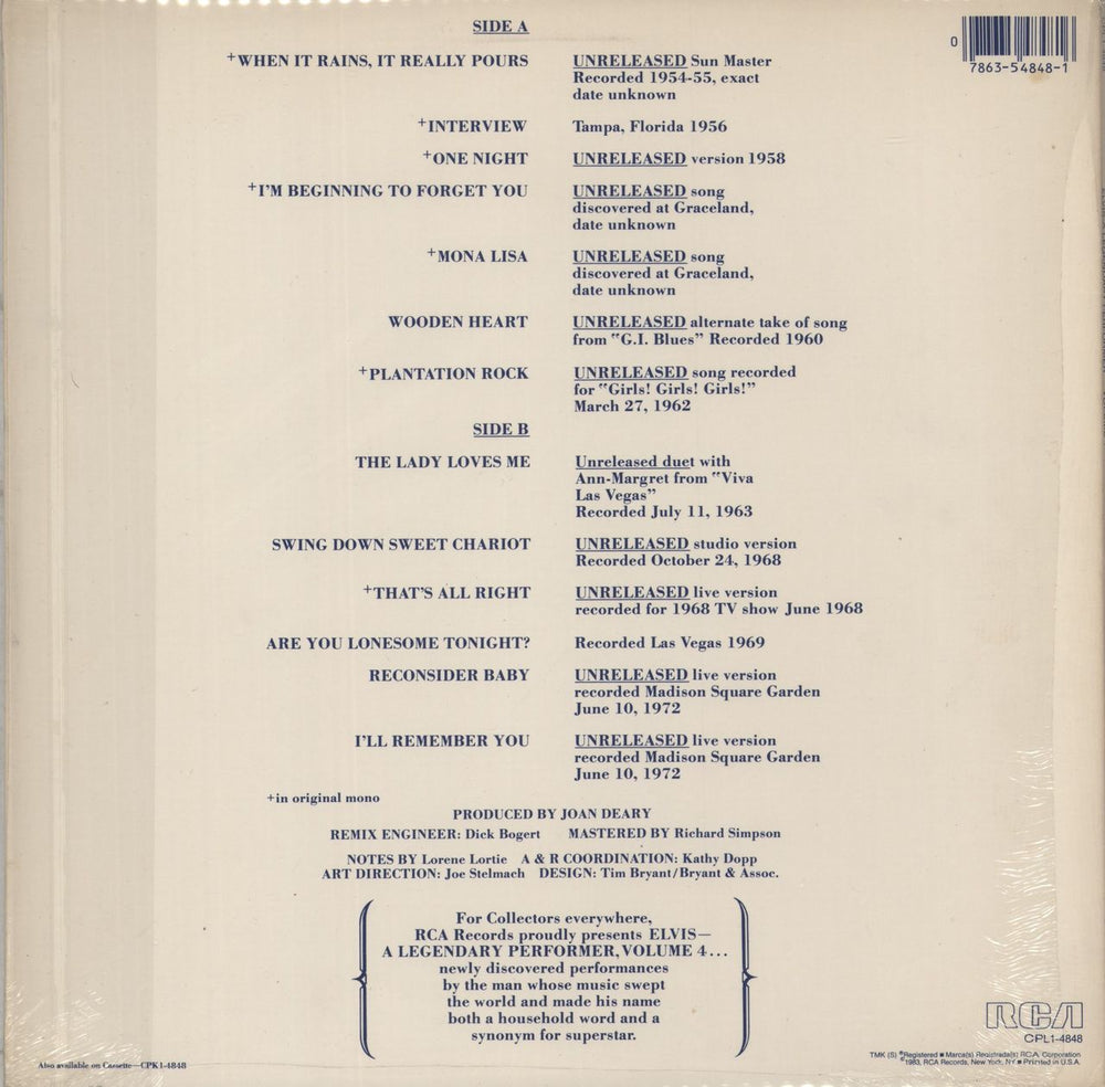 Elvis Presley A Legendary Performer Volume 4 US vinyl LP album (LP record) 078635484816