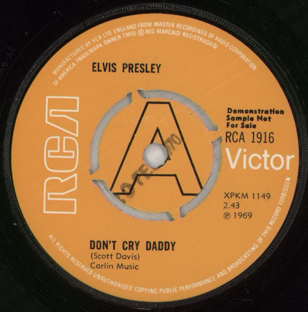 Elvis Presley Don't Cry Daddy - A Label - P/S UK 7" vinyl single (7 inch record / 45) ELV07DO866629