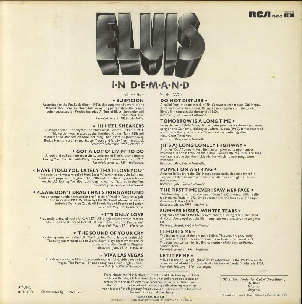 Elvis Presley Elvis In Demand UK vinyl LP album (LP record)