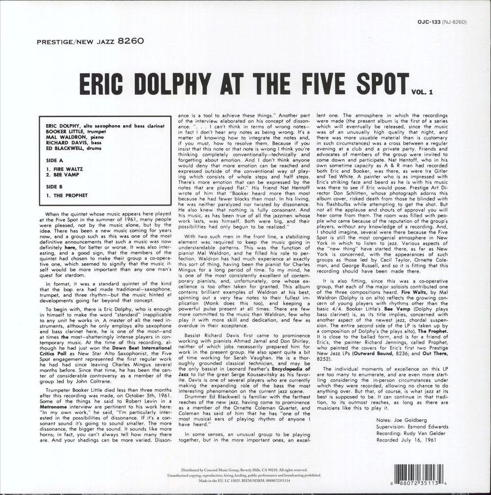 Eric Dolphy At The Five Spot Volume 1. - 180gm UK vinyl LP album (LP record)