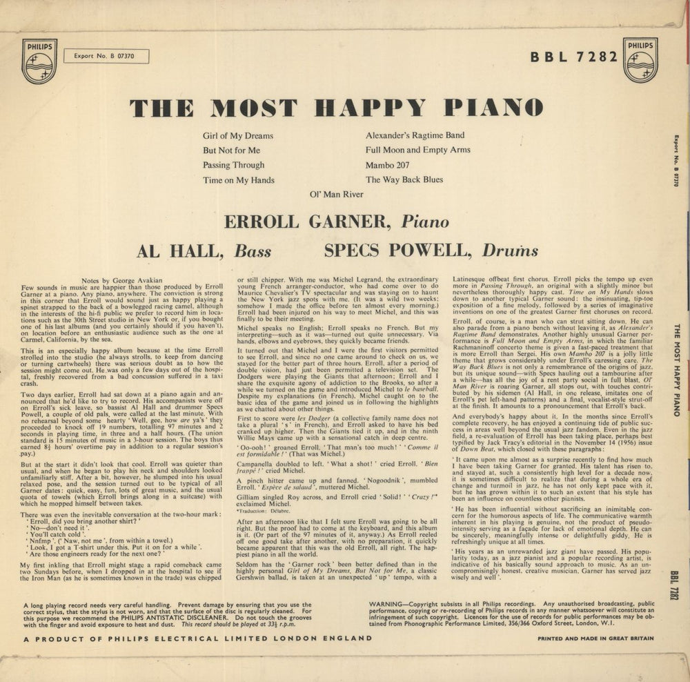 Erroll Garner The Most Happy Piano UK vinyl LP album (LP record)